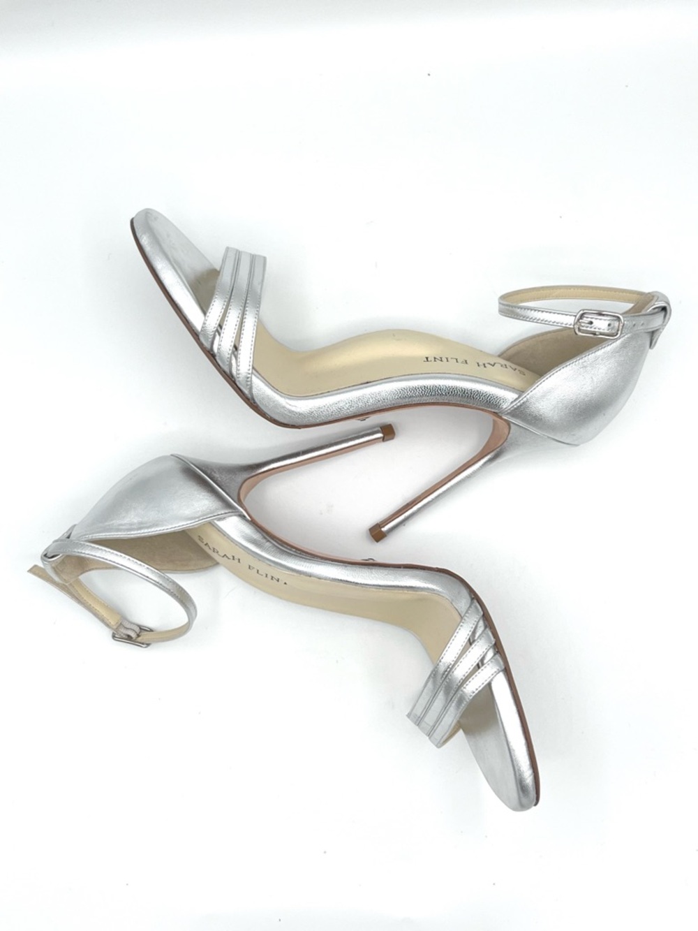 Sarah Flint Perfect Sandal 100 heels Metallic Silver Nappa Wedding Formal 37/7 - Picture 5 of 9